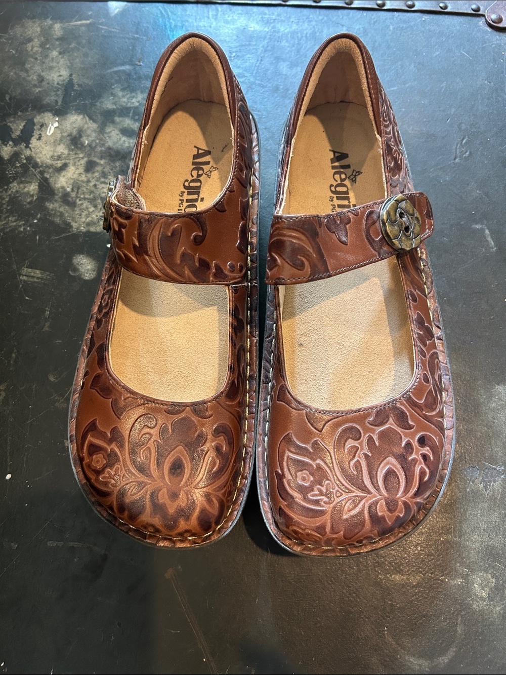 Alegria Brown Embossed Shoes